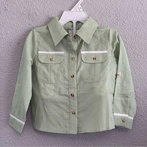Dear Georgie The Sea Shirt Green with White Piping Cotton Size 12-18 Months NWT